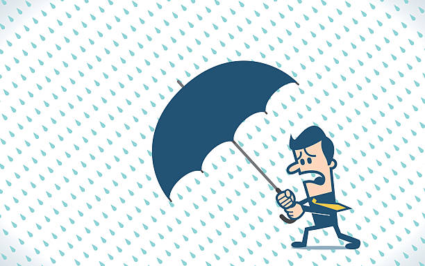 illustrazioni stock, clip art, cartoni animati e icone di tendenza di uomo d’affari con un ombrello nel temporale - insurance rain insurance agent umbrella