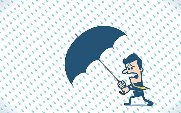 stockillustraties, clipart, cartoons en iconen met businessman holding an umbrella in the rainstorm - tyfoon