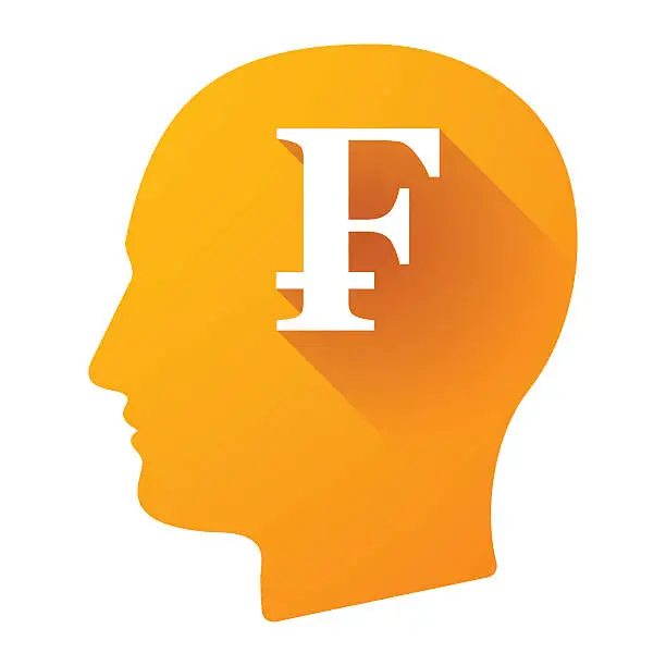 Vector illustration of Male head icon with a swiss frank sign