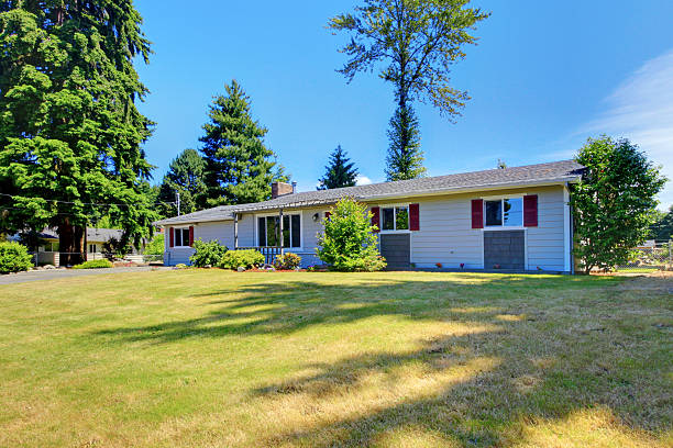 istock American rambler exterior with a large grass filled lawn. 544103882