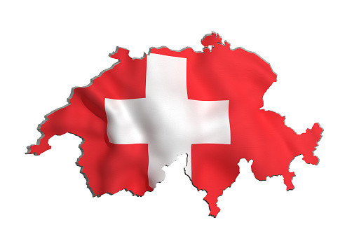 3d rendering of Switzerland map and flag on white background.