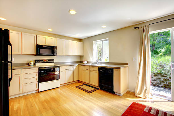 istock Brown wooden dining table in small kitchen room 544104868