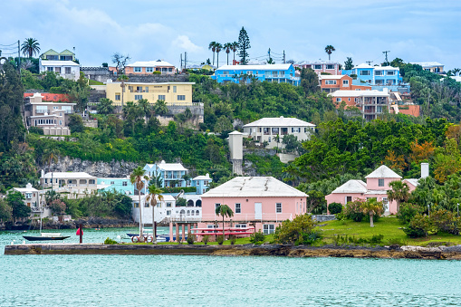 Colorful homes and hotels on this hillside in Hamilton, Bermuda.