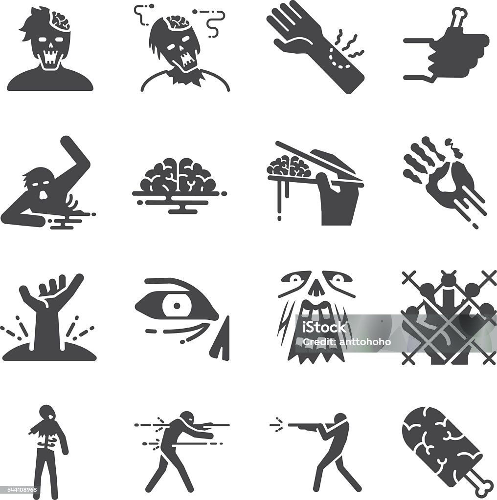 Walking dead man Zombie icons set Zombie icons set Adult stock vector