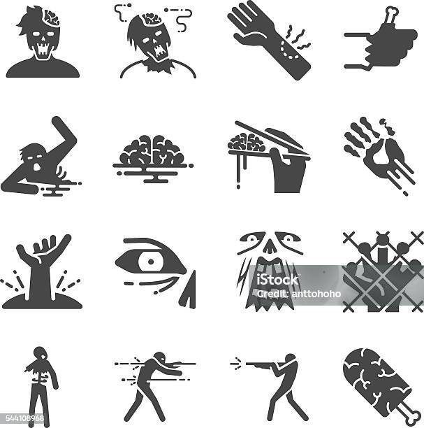 Walking Dead Man Zombie Icons Set Stock Illustration - Download Image Now - Adult, Aggression, Backgrounds