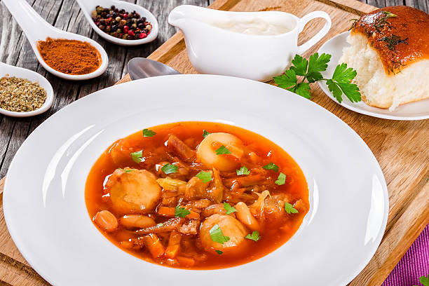 istock Ukrainian vegetable and meat soup borscht , close-up 544111274