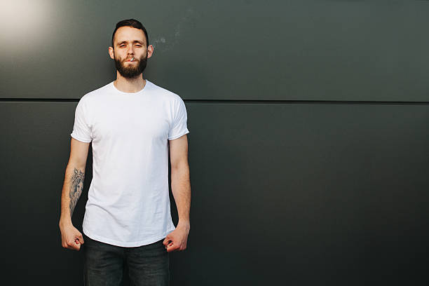 istock Smoking man wearing white blank t-shirt 544111690