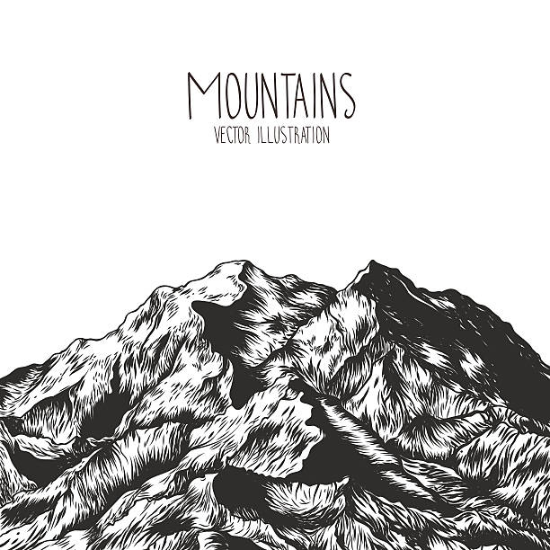 산. 손으로 그린 벡터 일러스트레이션 - mountain engraving drawing illustration and painting stock illustrations