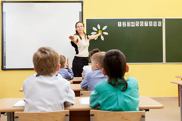 istock Beautiful caucasian teacher on a lesson in primary school classroom 544113994