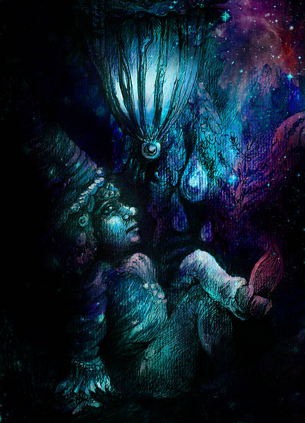 istock little forest dwarf in cyan blue and violett, colorful illustration 544118192