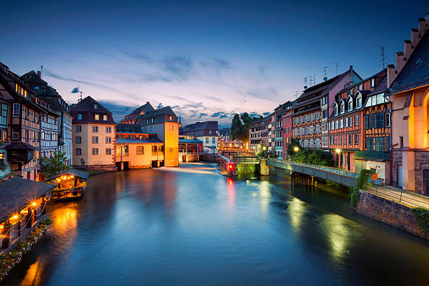 Strasbourg. Image of Strasbourg old town during twilight blue hour. petite france strasbourg stock pictures, royalty-free photos & images