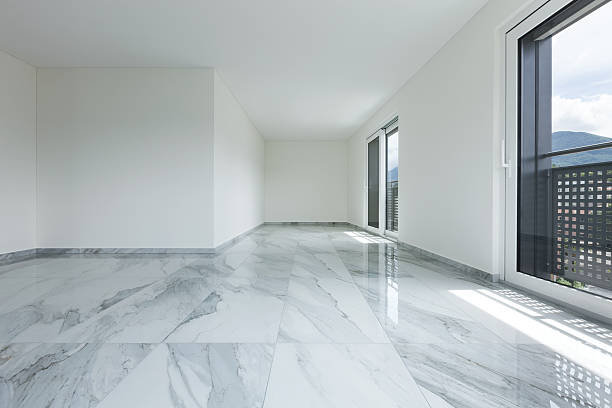 Interior of empty apartment Interior of empty apartment, wide room with marble floor floors stock pictures, royalty-free photos & images