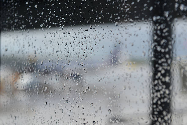 airport, rain drops on the window stock photo