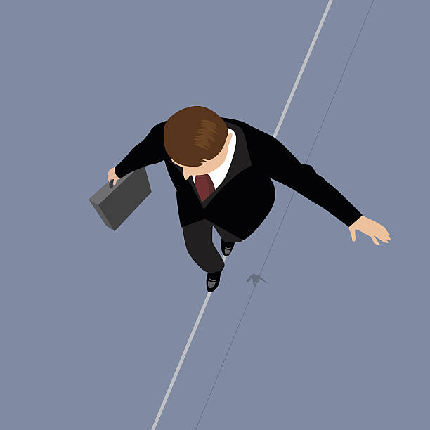 ilustrações, clipart, desenhos animados e ícones de homem de negócios em um fio de arame. - tightrope balance walking rope