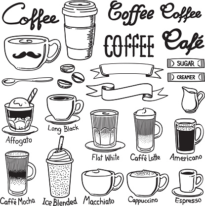 A set of coffee related icon set. Every icon is grouped individually.