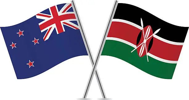 Vector illustration of New Zealand and Kenyan flags. Vector.