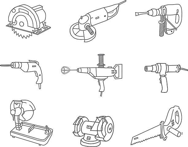 электроинструменты каракули - drill bit drill power tool isolated stock illustrations