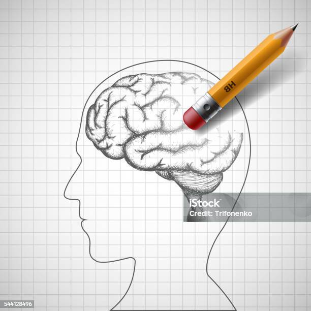 Pencil Erases The Human Brain Alzheimer Disease Stock Illustration - Download Image Now - Loss, Reminder, Dementia