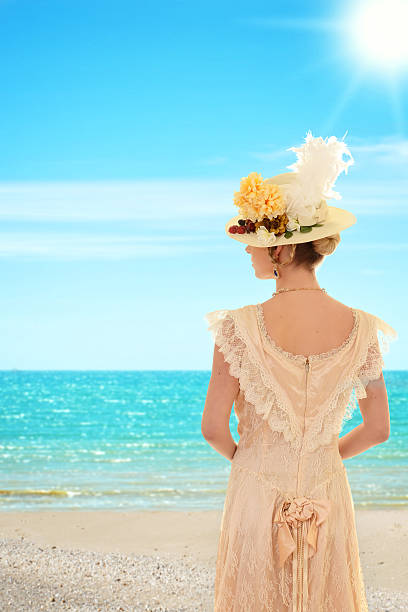 Vintage woman at the beach