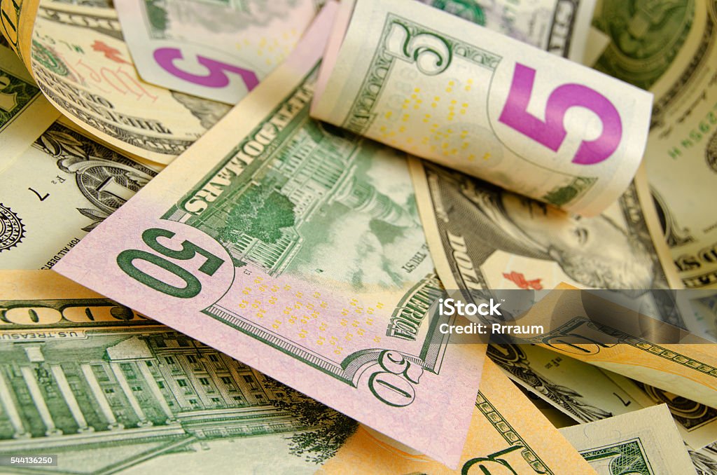 Income. Cash dollars lying on the plane. Banking Stock Photo