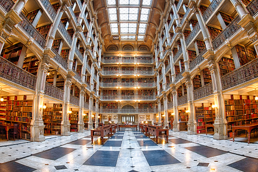 Des Moines, Iowa, USA - July 28, 2021: Interior of the historic State Law Library at the Iowa State Capitol on Grand Avenue