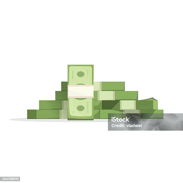 Big Money Pile Vector Heap Of Cash Flat Cartoon Isolated Stock Illustration - Download Image Now