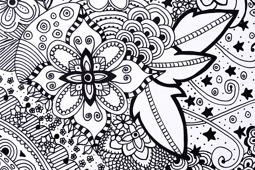 Adult coloring book hand drawn illustration, new stress relieving trend