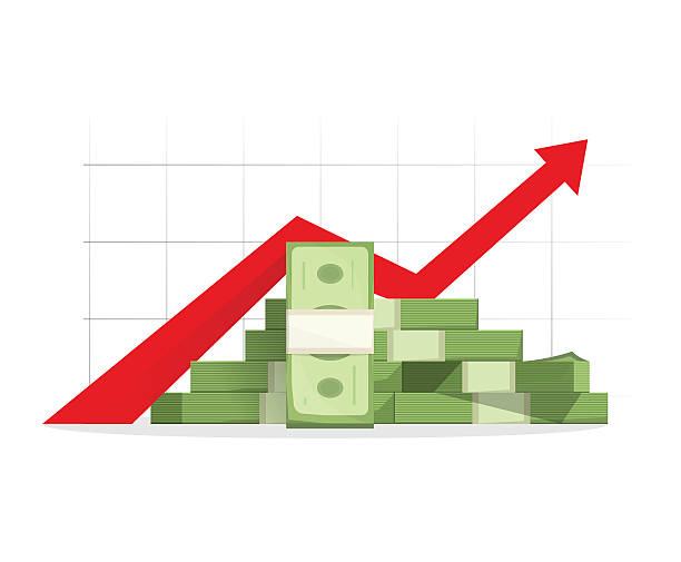 illustrations, cliparts, dessins animés et icônes de argent dressé graphique flèche, budget une croissance des profits financiers de l'argent liquide - growth graph chart three dimensional shape