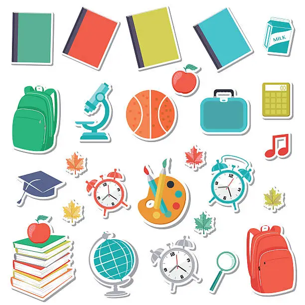 Vector illustration of Back To School Supplies Sticker Icons