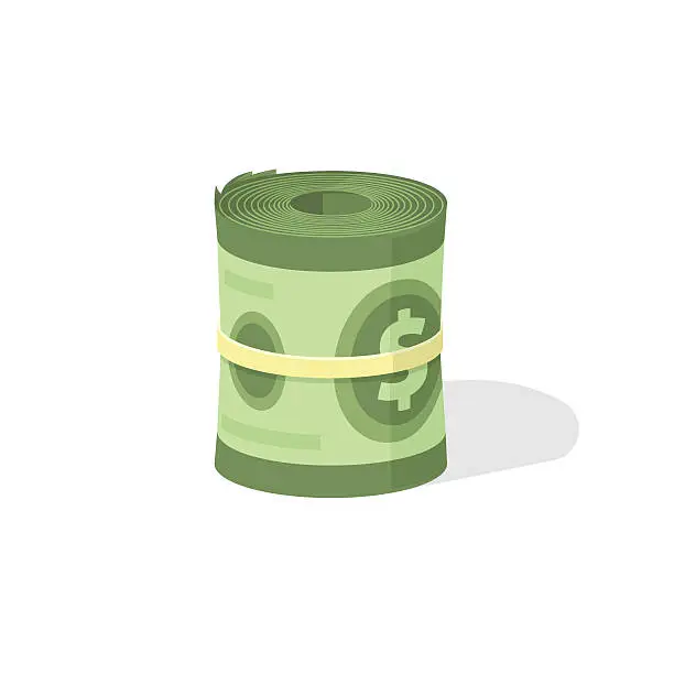 Vector illustration of Money roll 3d vector icon, bankroll dollar bill rolled