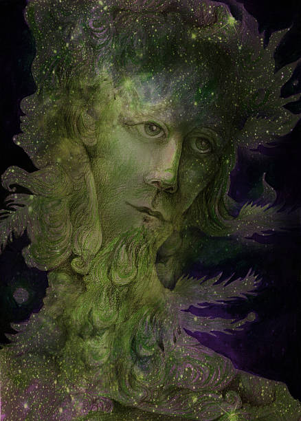 istock green nature spirit - the wind prophet with feathers, drawing 544141664