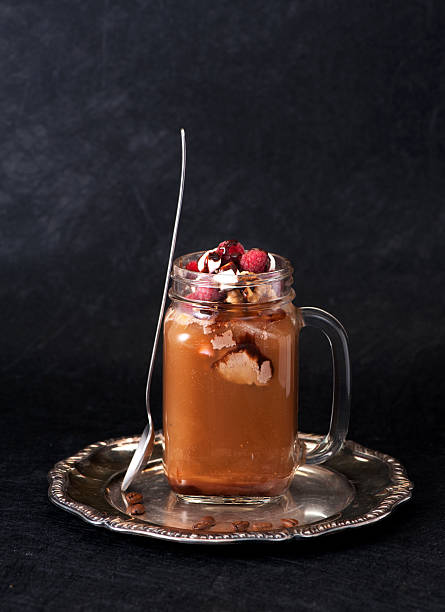 istock Dessert iced coffee with chocolate ice cream and raspberries 544310870