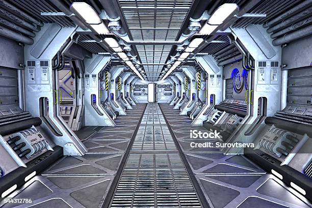 Scifi Corridor Interior Design Stock Photo - Download Image Now - Spaceship, Corridor, Indoors