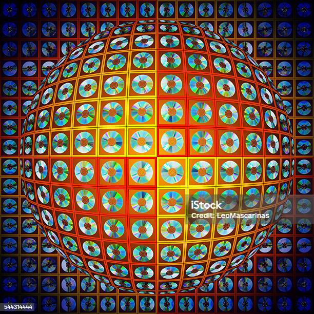 Globe Of Compact Discs Stock Photo - Download Image Now - Trompe L'oeil, Victor Vasarely, Op Art