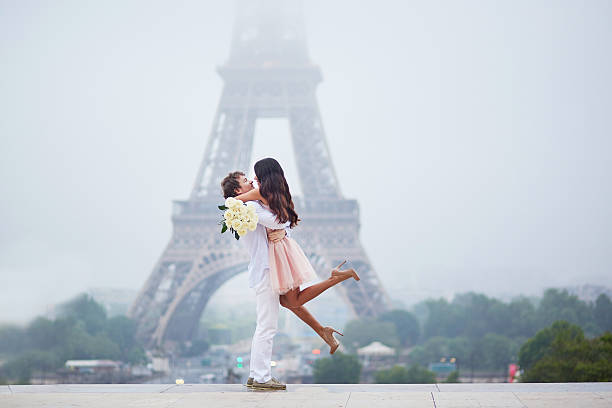 Romantic Couple Together In Paris Stock Photo - Download Image Now - Couple  - Relationship, Paris - France, Wedding - iStock