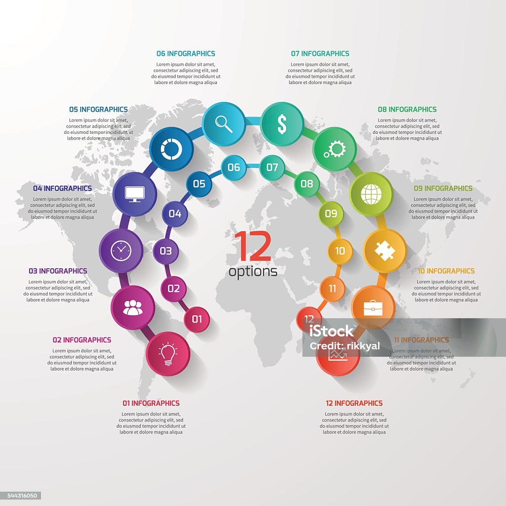 Vector circle infographic template for graphs, charts, diagrams. Vector circle infographic template for graphs, charts, diagrams. Business concept with 12 options, parts, steps, processes. Number 12 stock vector