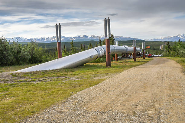 istock Pipeline Viewed Along Dirt Road Against Summer Mountain Landscape 544316100