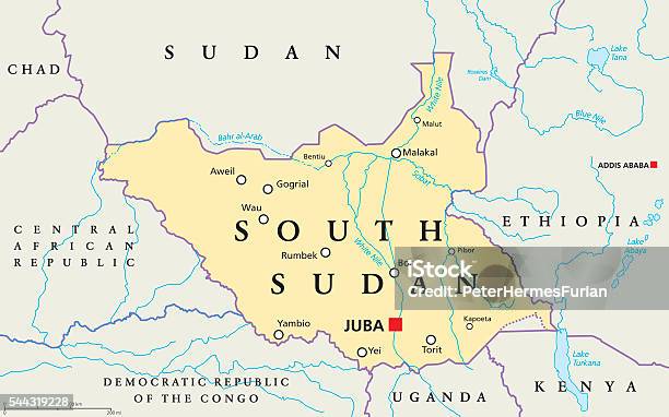 South Sudan Political Map Stock Illustration - Download Image Now - South Sudan, Sudan, South