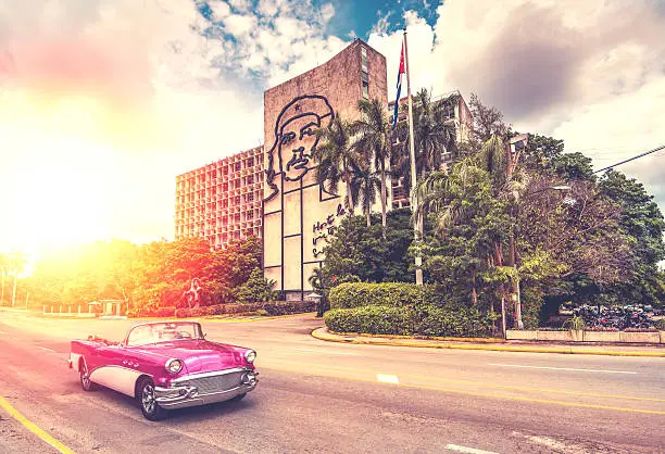 Photo of vintage car in  Havana, Cuba, vintage effect