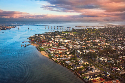 Coronado Island from above shot near dusk as a storm cleared,  