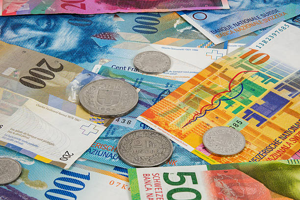 istock Swiss franc banknotes and coins as background 544326664