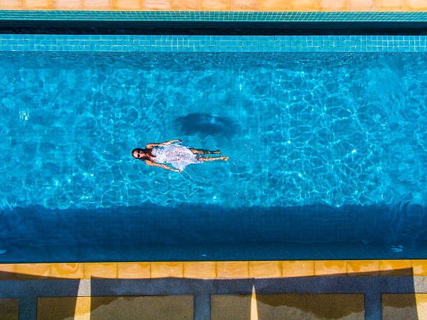 istock Model In swimming pool aerial view 544327644