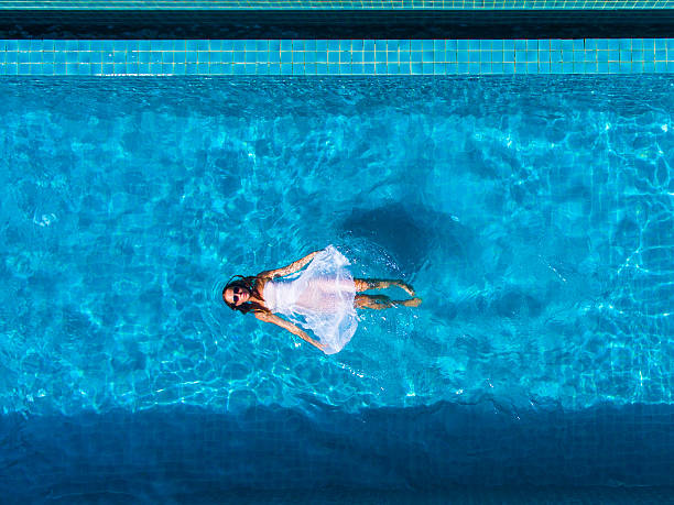 istock Model In swimming pool aerial view 544327666