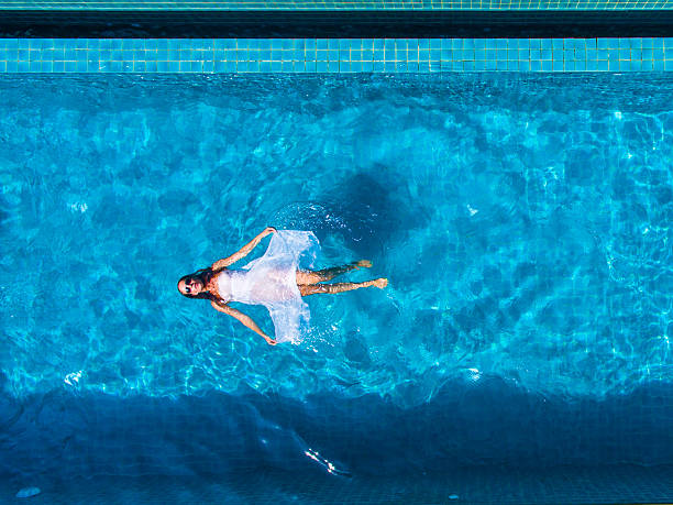 istock Model In swimming pool aerial view 544327684