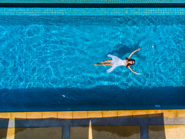 istock Model In swimming pool aerial view 544327812
