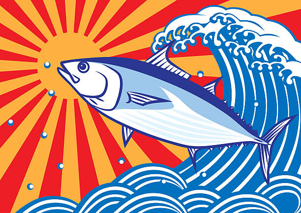 Bonito and waves.tuna.skipjack tuna. Bonito and waves.tuna.skipjack. skipjack stock illustrations