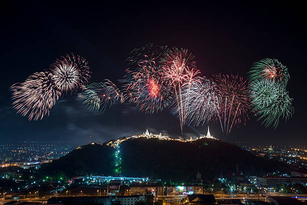 istock Fireworks show over Khao wang Historical Park, Petchaburi 544333902