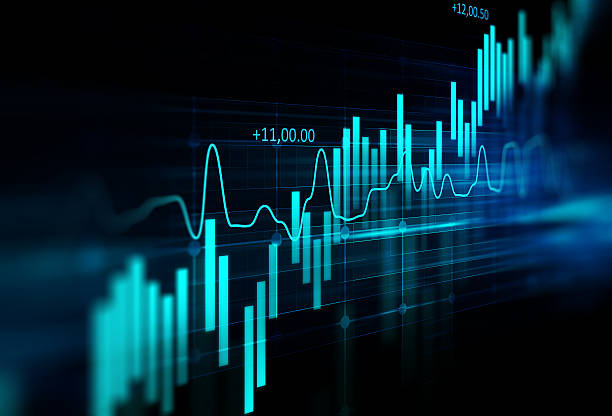 technisches finanzdiagramm zum abstrakten technologiehintergrund - blau grafiken stock-fotos und bilder
