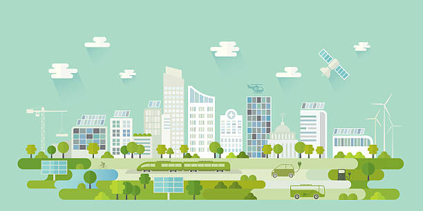 스마트네트워크 무시레프 - solar energy illustrations stock illustrations