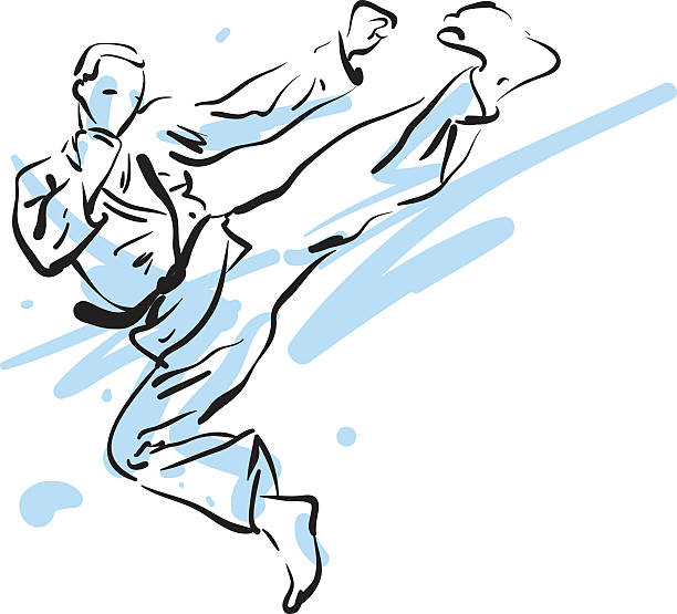 karate kick, vector illustration karate kick, vector illustration karate illustrations stock illustrations